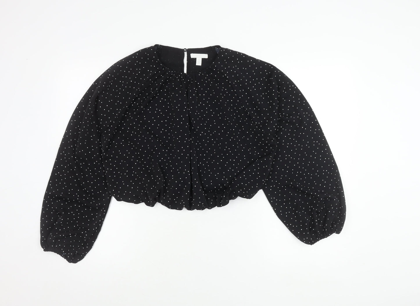 H&M Women's Black Polka Dot Cropped Blouse Size M Long Sleeve