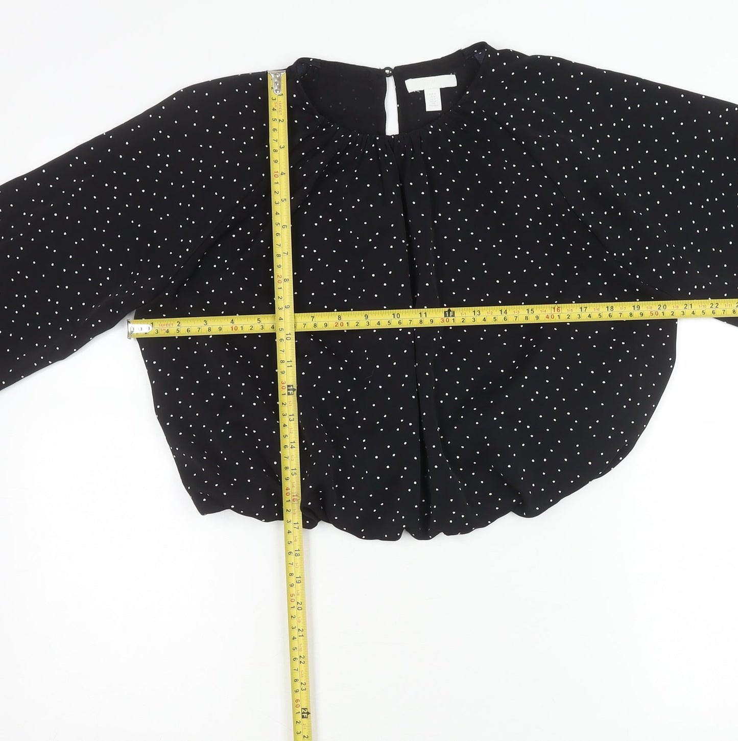 H&M Women's Black Polka Dot Cropped Blouse Size M Long Sleeve