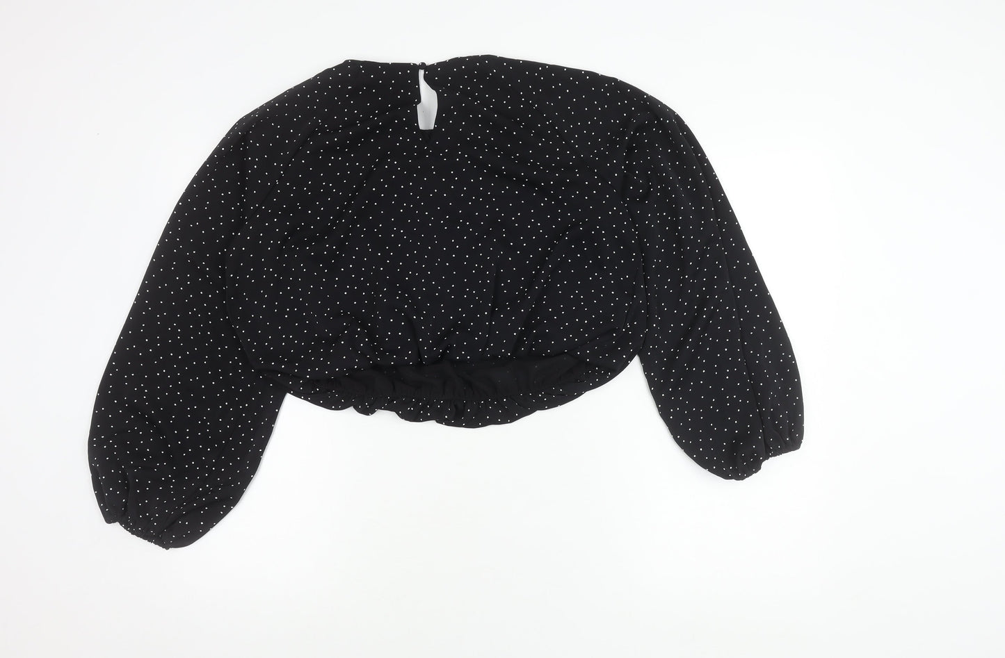 H&M Women's Black Polka Dot Cropped Blouse Size M Long Sleeve