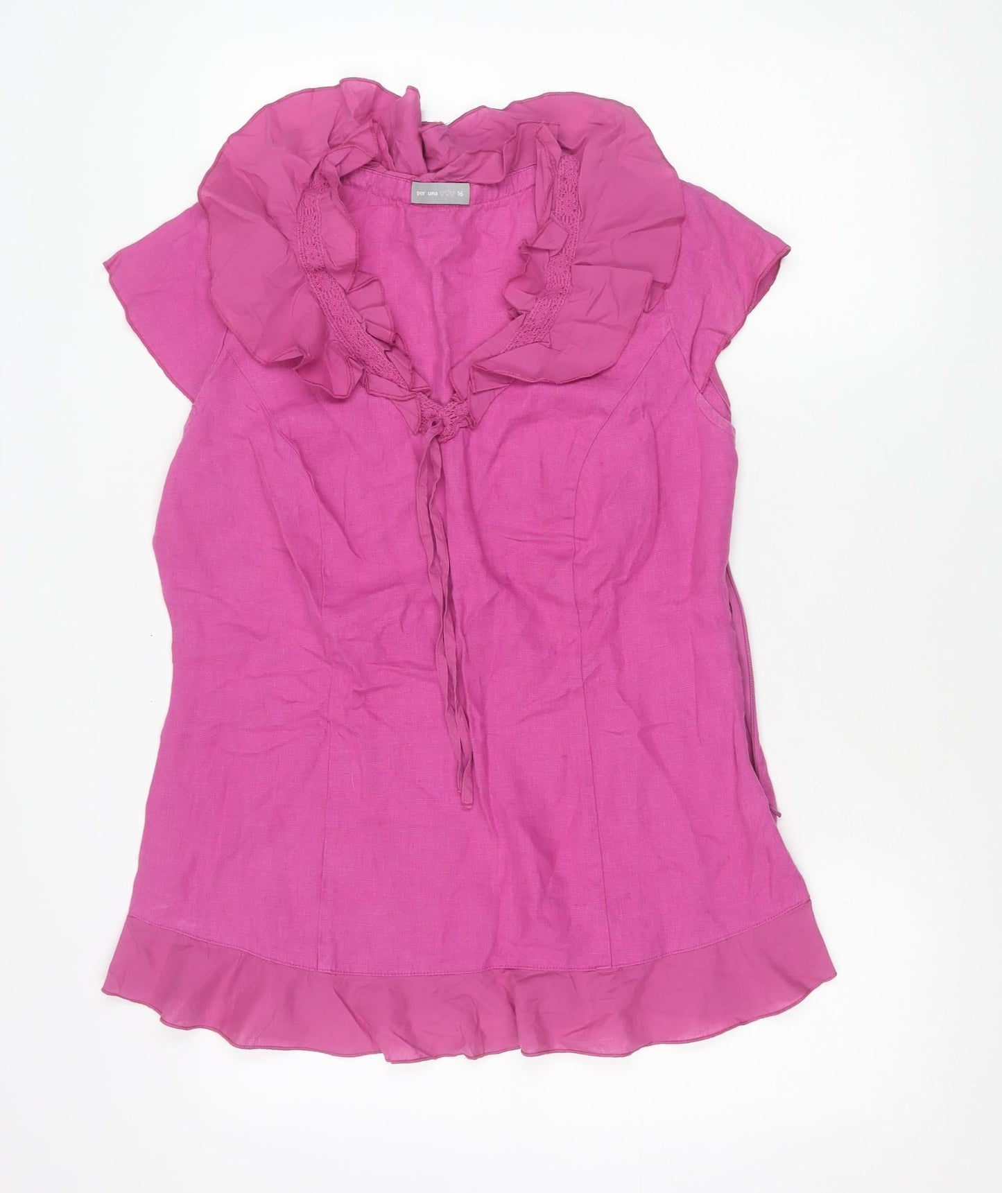 Marks and Spencer Per Una Women Pink Size 16 Cotton Ruffle Blouse