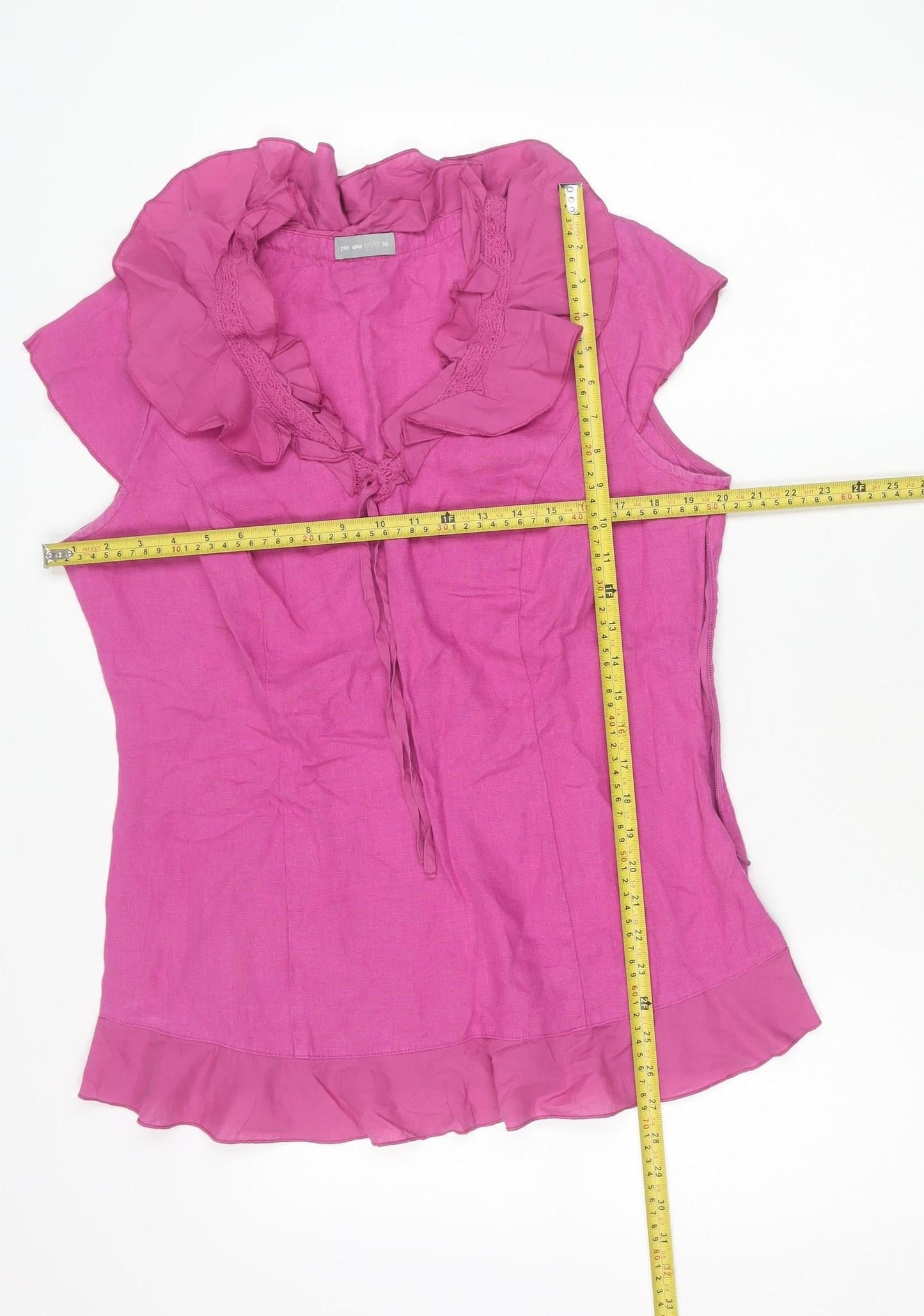 Marks and Spencer Per Una Women Pink Size 16 Cotton Ruffle Blouse