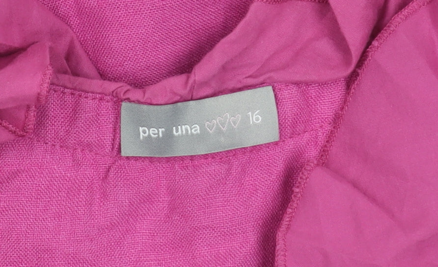Marks and Spencer Per Una Women Pink Size 16 Cotton Ruffle Blouse