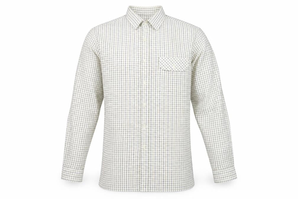 ShirtMaster Men’s White Check Long Sleeve Button-Up Shirt M 39in