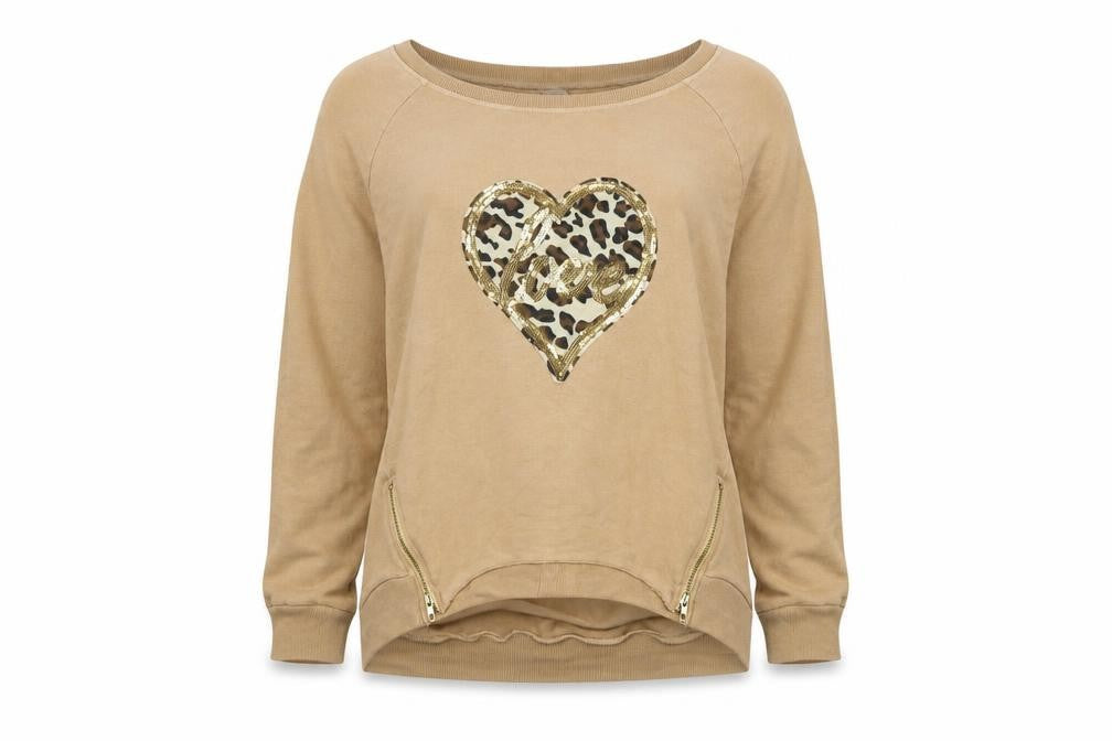 A Postcard From Brighton Womens Beige Sequin Heart Sweatshirt Size M