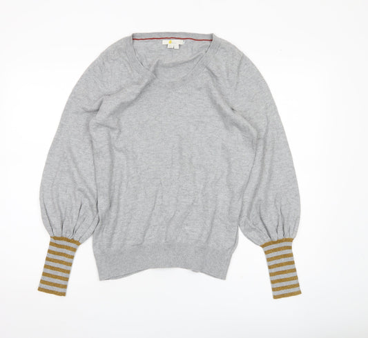 Boden Women’s Grey Jumper UK 14 Scoop Neck Pullover Balloon Sleeve