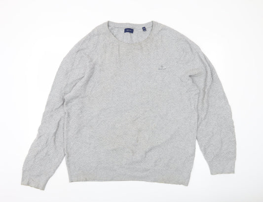 GANT Mens Grey 2XL Waffle-Knit Cotton Pullover Jumper