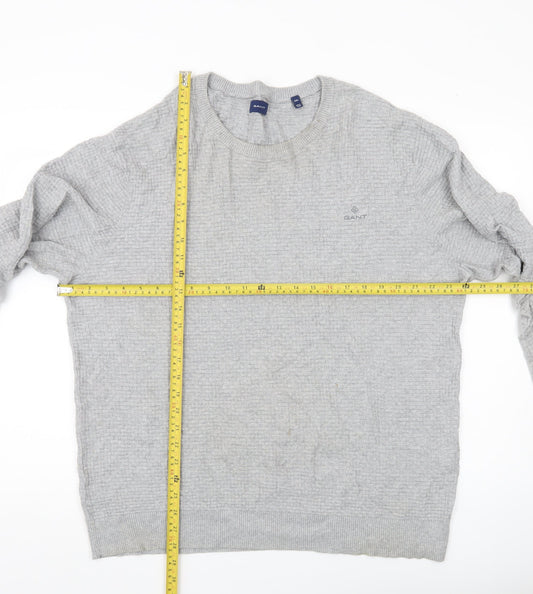 GANT Mens Grey 2XL Waffle-Knit Cotton Pullover Jumper