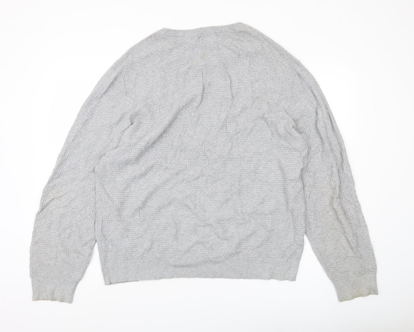 GANT Mens Grey 2XL Waffle-Knit Cotton Pullover Jumper
