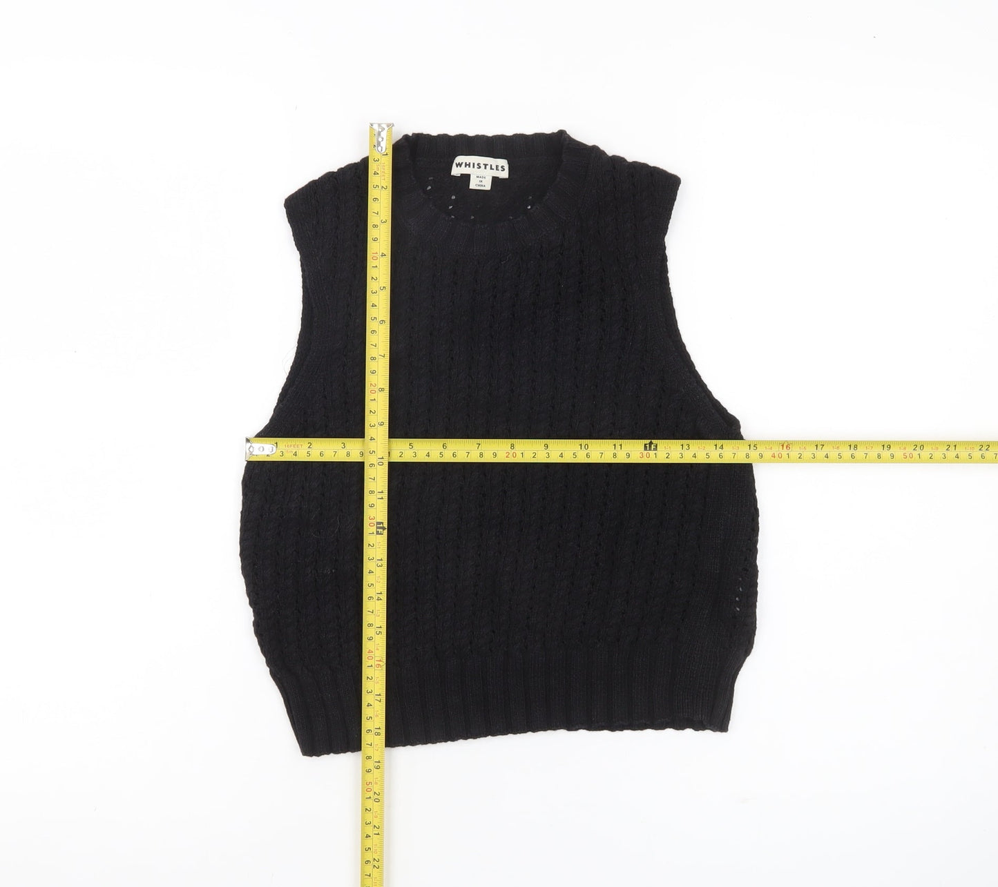 Whistles Womens Black Knit Cotton Tank Top Size M Sleeveless Crew Neck