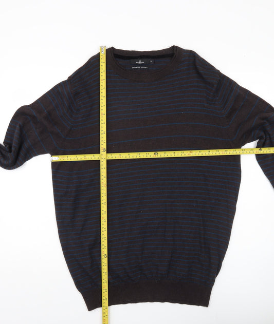 Jeff Banks Men’s Brown XL Striped Merino Wool Pullover Jumper