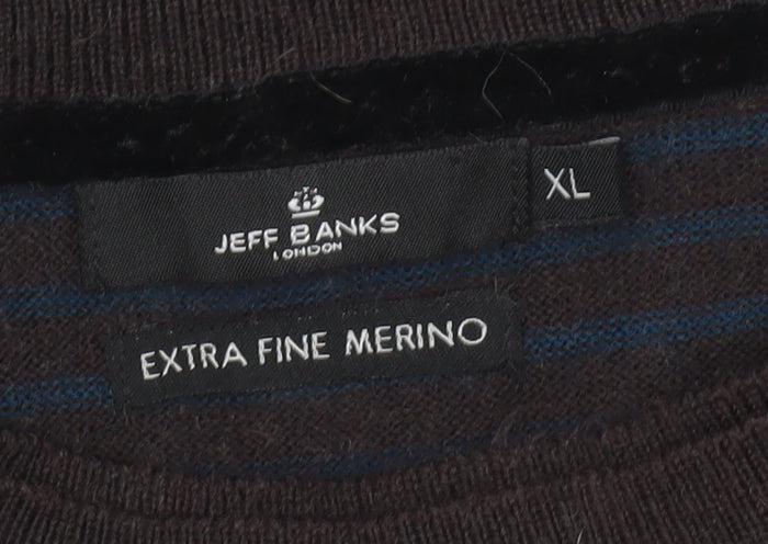 Jeff Banks Men’s Brown XL Striped Merino Wool Pullover Jumper