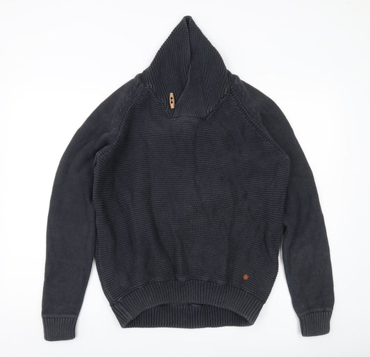 Jack & Jones Men's Black Cotton Hooded Pullover Jumper L