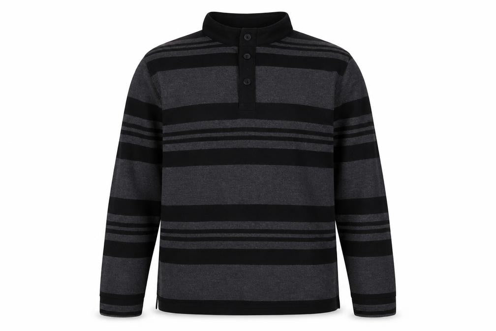 Stone Bay Men’s Grey Striped Collared Henley Sweatshirt Size L