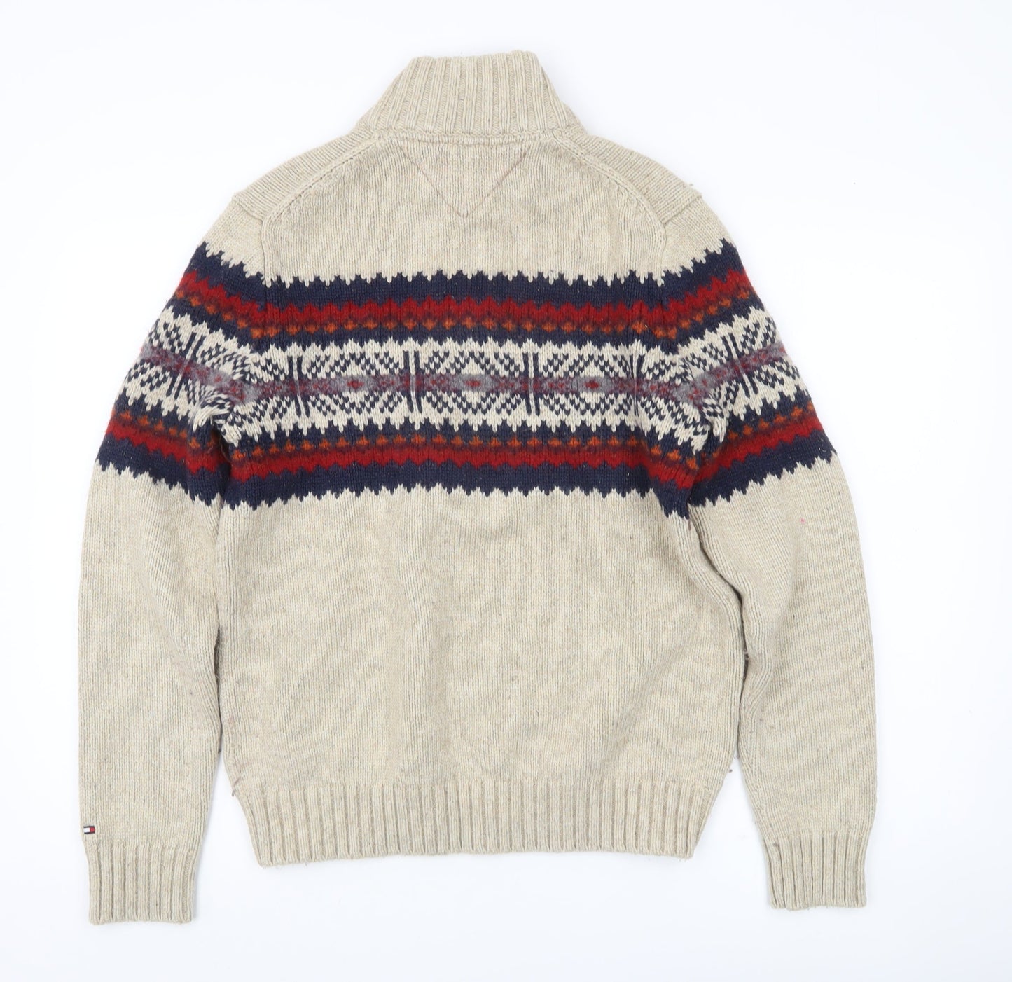 Tommy Hilfiger Men's Beige Fair Isle Wool Blend 1/4 Zip Jumper Size M