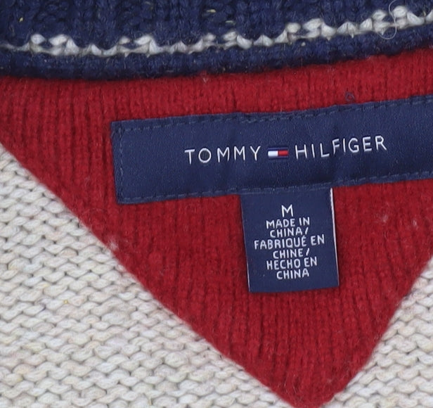 Tommy Hilfiger Men's Beige Fair Isle Wool Blend 1/4 Zip Jumper Size M