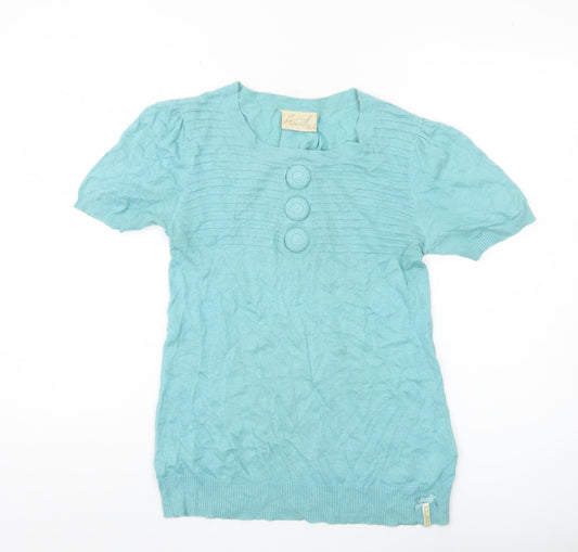 Animal Womens Blue Cotton Blend Pullover Jumper Size 12 Short Sleeve