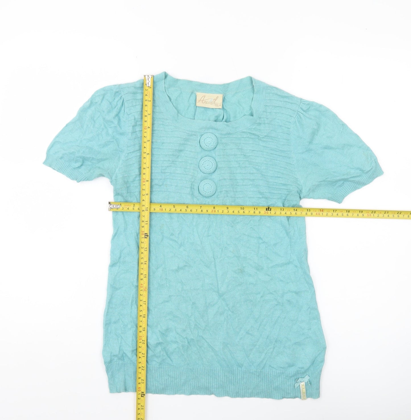 Animal Womens Blue Cotton Blend Pullover Jumper Size 12 Short Sleeve