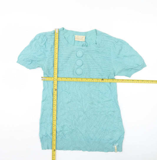 Animal Womens Blue Cotton Blend Pullover Jumper Size 12 Short Sleeve