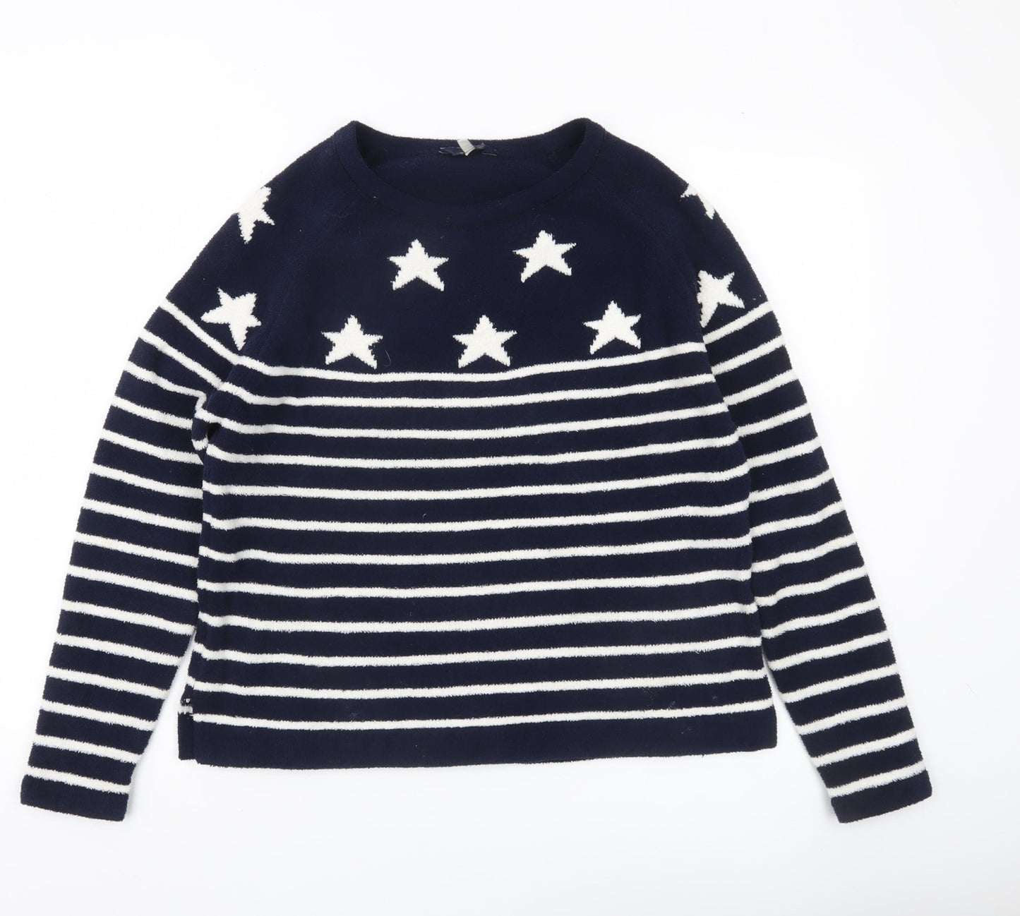 Joules Womens Blue Striped Star Pullover Sweatshirt Size 12