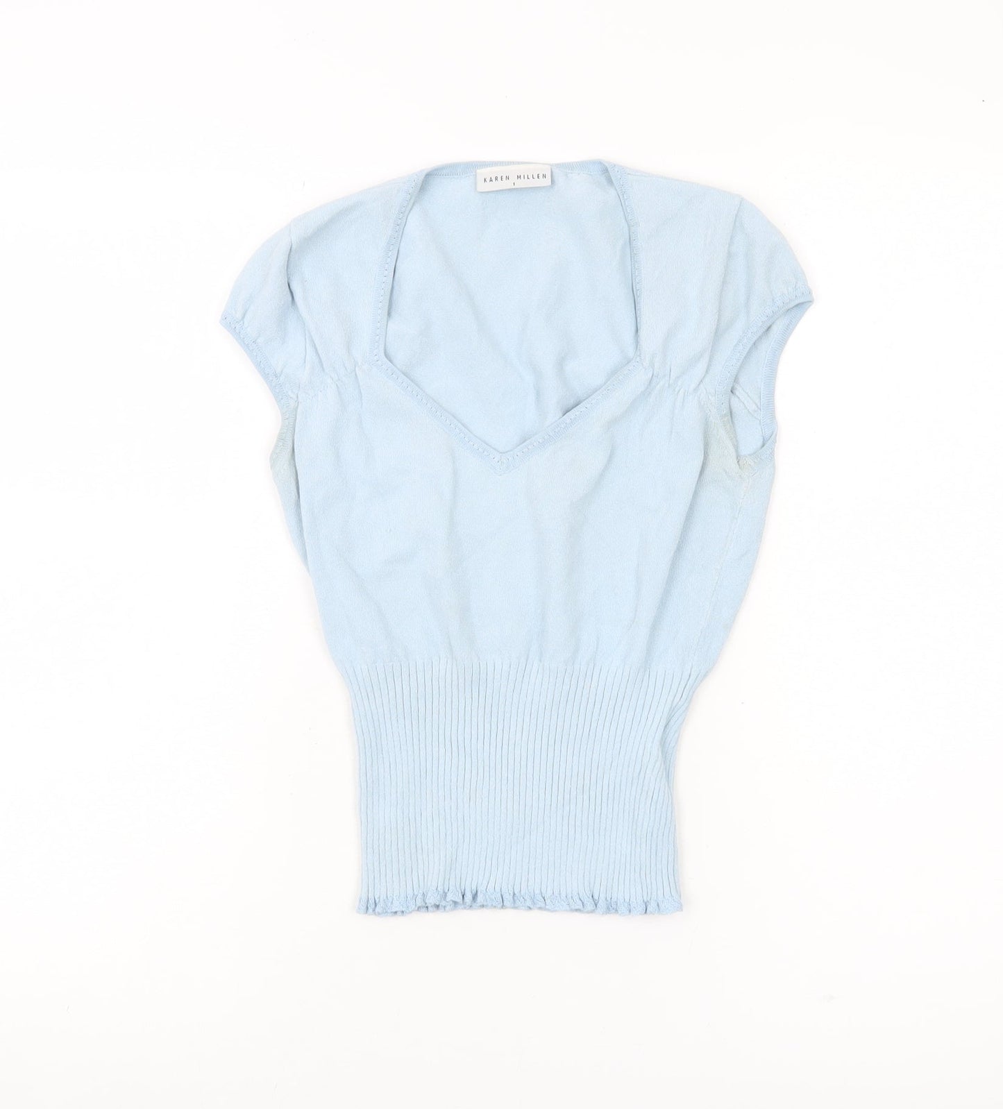 Karen Millen Womens Blue Size 8 Slim Fit Cropped V-Neck Blouse