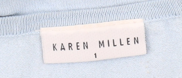 Karen Millen Womens Blue Size 8 Slim Fit Cropped V-Neck Blouse