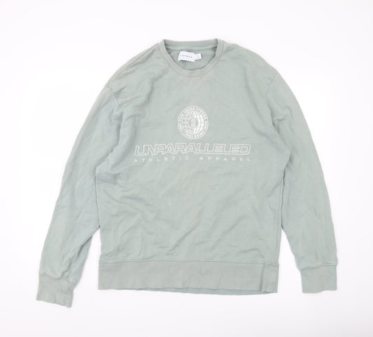 Topman Men’s Green Sweatshirt Size S Crew Neck Graphic Pullover
