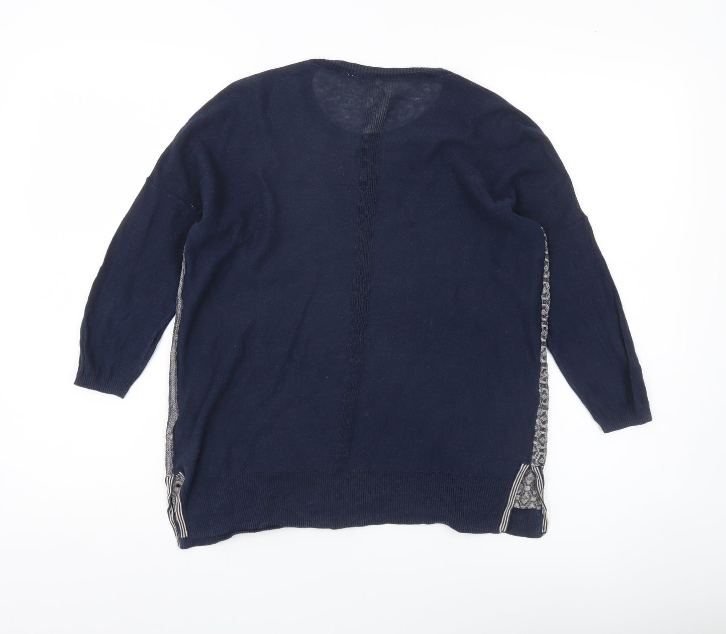 White Stuff Womens Blue Geometric Tunic Jumper UK 10 Linen Cotton