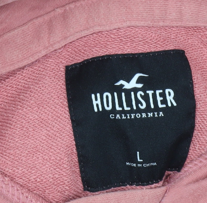 Hollister Men's Pink Pullover Hoodie Size L Cotton Blend Hooded Jumper
