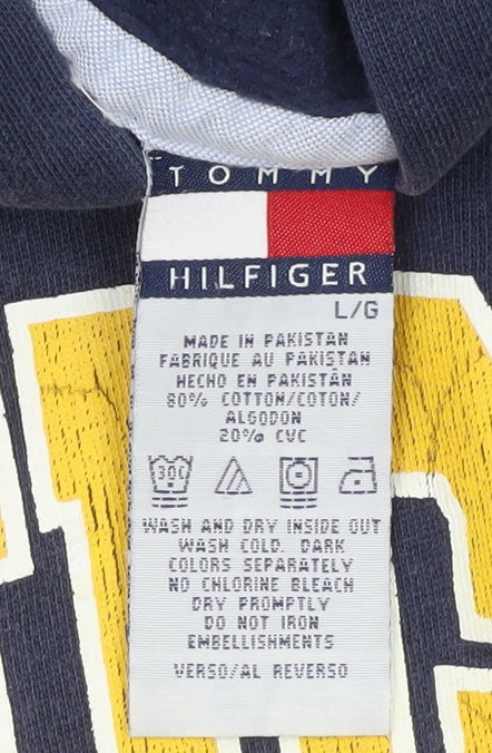 Tommy Hilfiger Womens Navy Blue Pullover Hoodie L Logo Graphic Cotton Blend