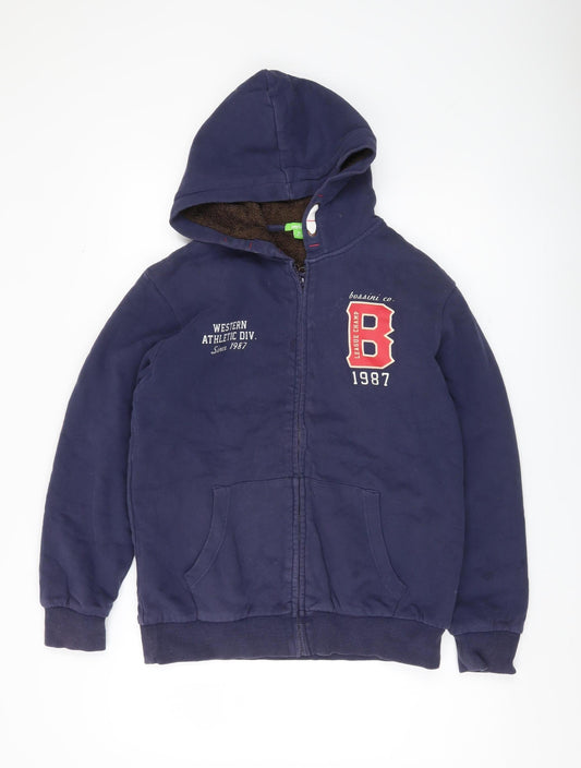 Bossini Boys Blue Full Zip Hoodie 14 Years Lined Hooded Casual Jacket