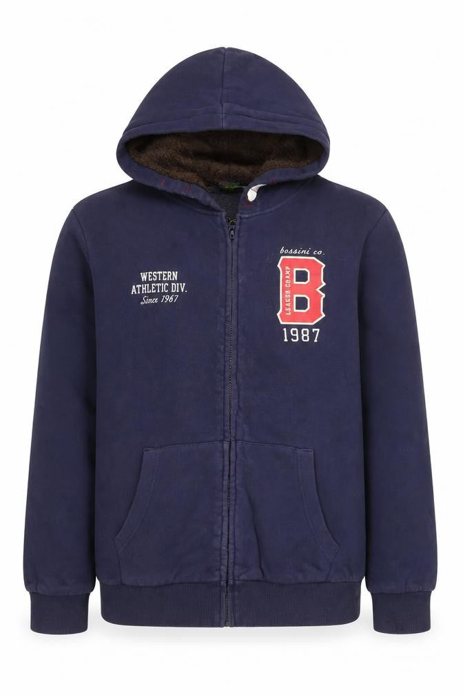 Bossini Boys Blue Full Zip Hoodie 14 Years Lined Hooded Casual Jacket