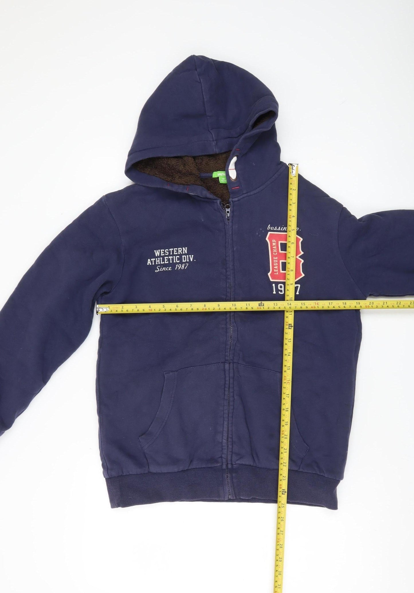 Bossini Boys Blue Full Zip Hoodie 14 Years Lined Hooded Casual Jacket