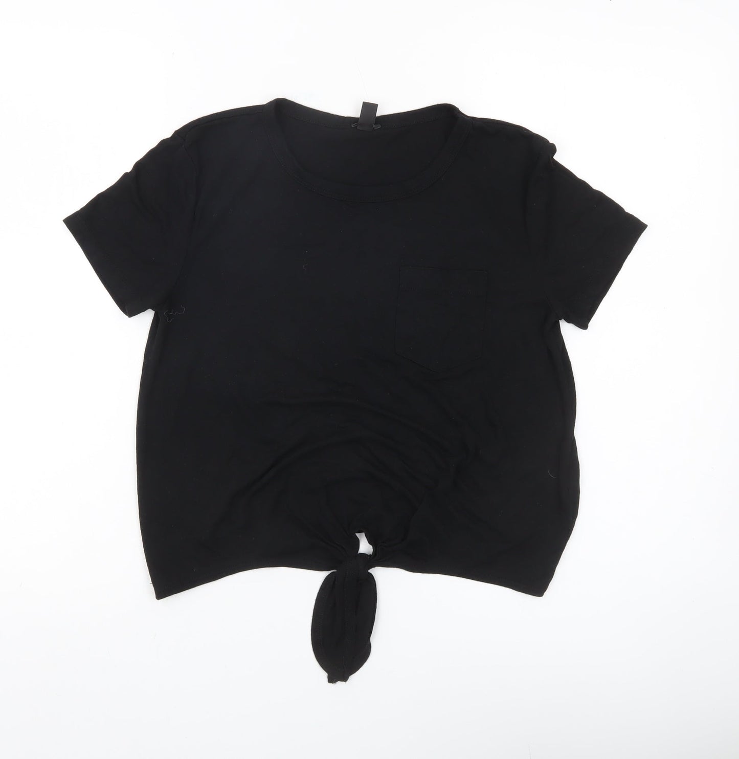 J.Crew Women Black Cropped Tie Front T-Shirt Size S Casual Top