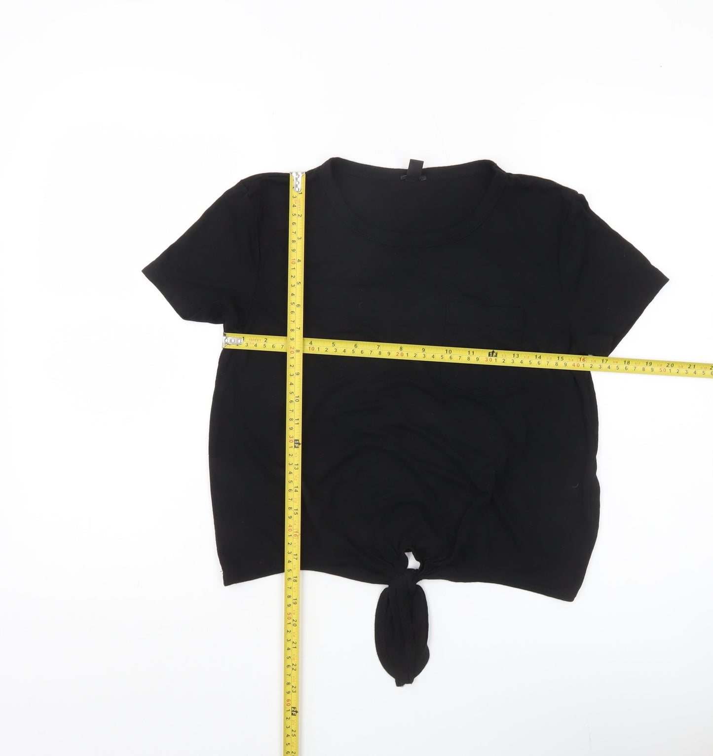 J.Crew Women Black Cropped Tie Front T-Shirt Size S Casual Top