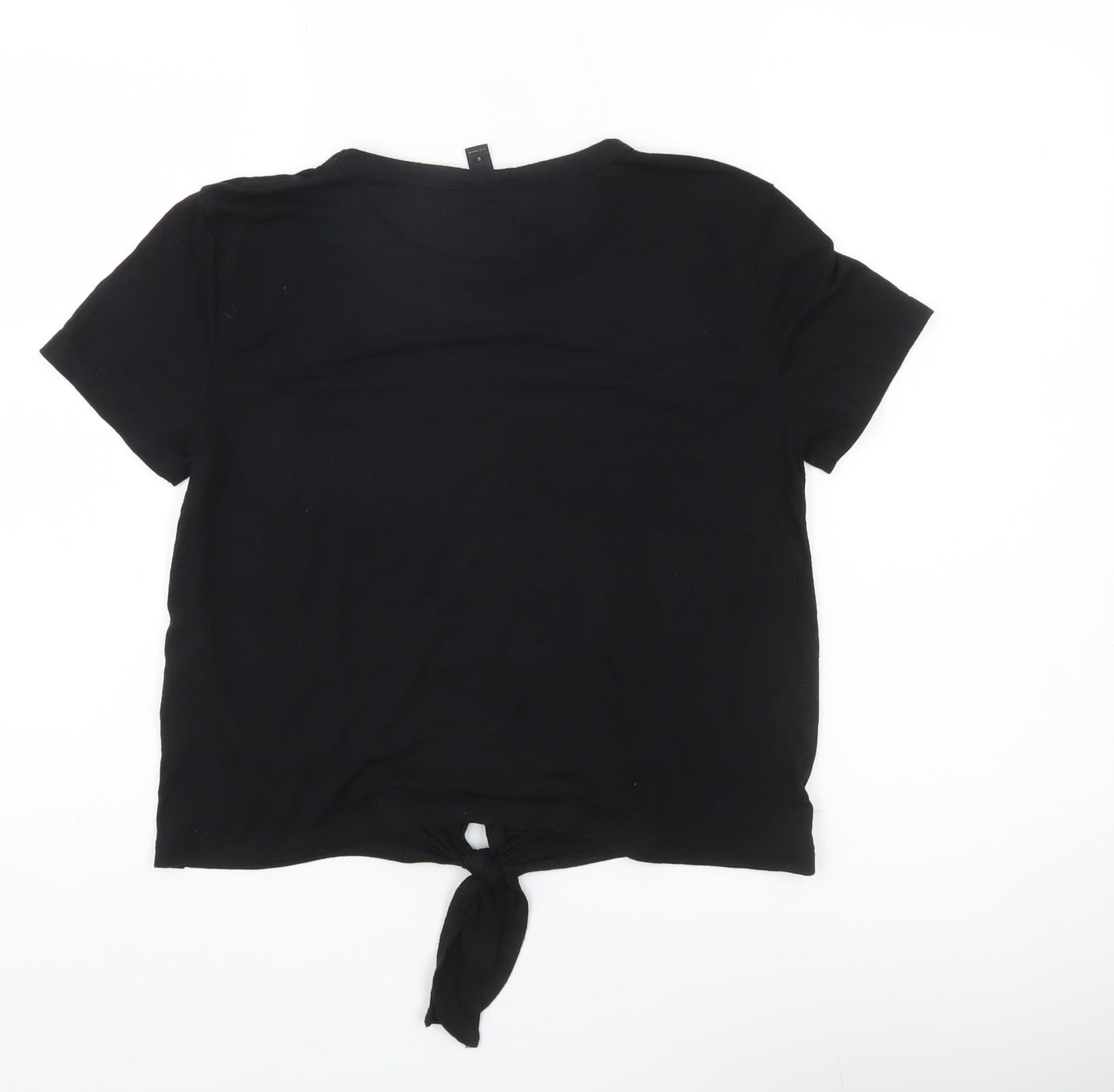 J.Crew Women Black Cropped Tie Front T-Shirt Size S Casual Top