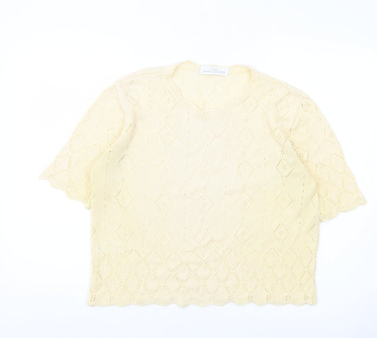 Marks and Spencer Women’s Yellow Knit Open Jumper Size 16 Vintage