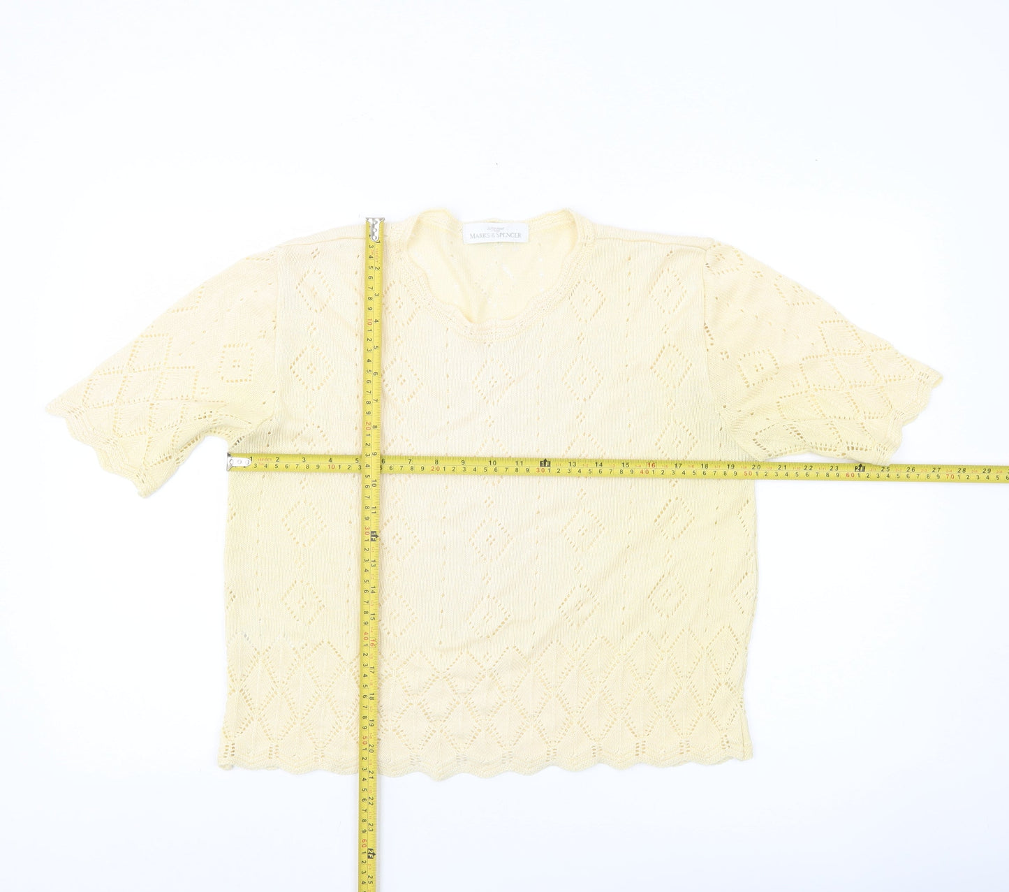 Marks and Spencer Women’s Yellow Knit Open Jumper Size 16 Vintage
