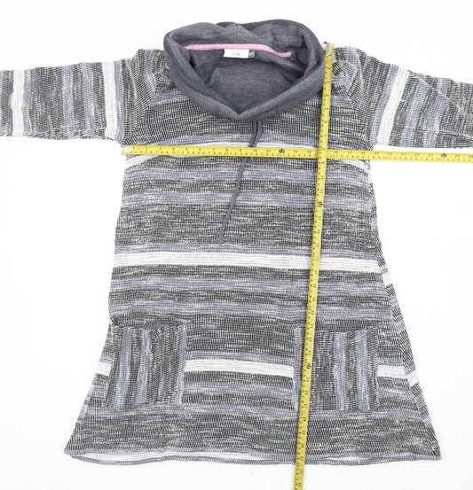 Adini Women’s Grey Striped Tunic Sweatshirt XS Cowl Neck Hooded