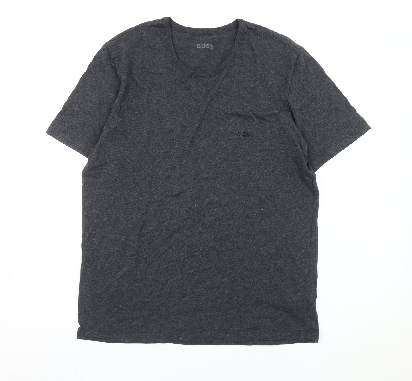 BOSS Mens L Grey Crew Neck Short Sleeve Cotton Blend T-Shirt