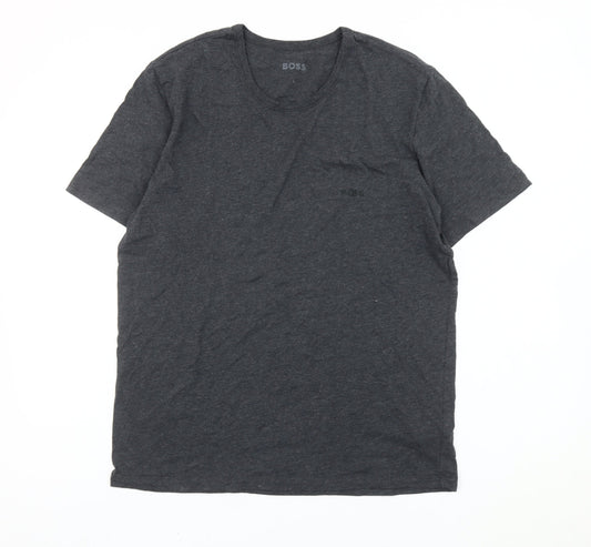 BOSS Mens L Grey Crew Neck Short Sleeve Cotton Blend T-Shirt