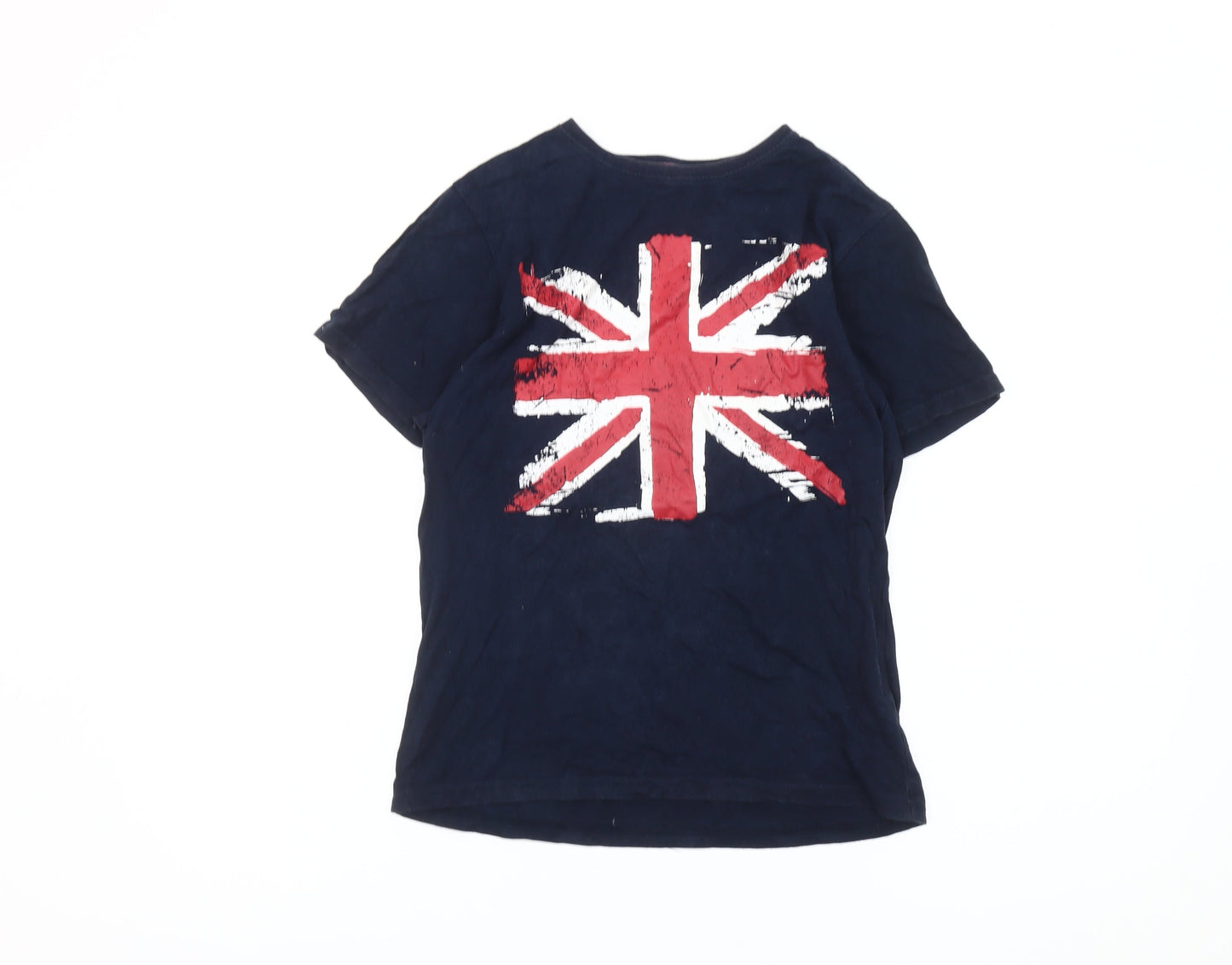 Rebel Boys Blue Union Jack Graphic T-Shirt 11-12 Years Cotton Crew Neck