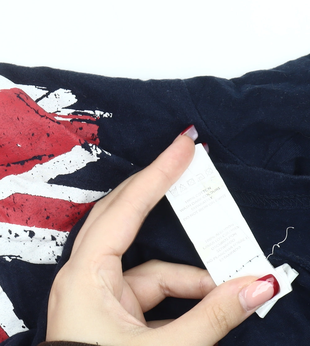 Rebel Boys Blue Union Jack Graphic T-Shirt 11-12 Years Cotton Crew Neck