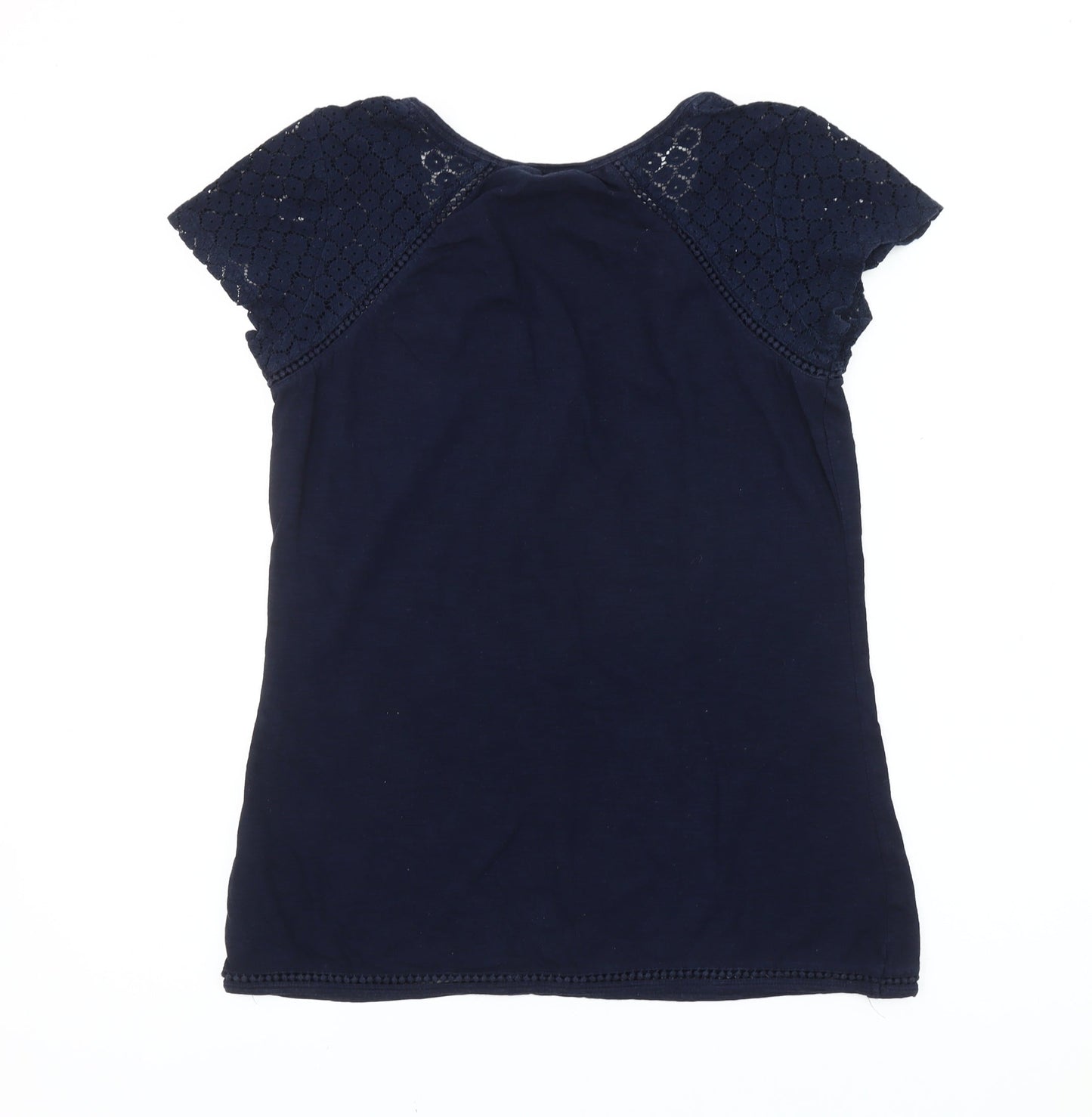 FatFace Womens Blue Size 10 Crochet Sleeve Short Sleeve T-Shirt