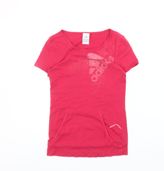 Adidas Womens Pink Slim Fit T-Shirt Size 8 Short Sleeve Logo Sports Top