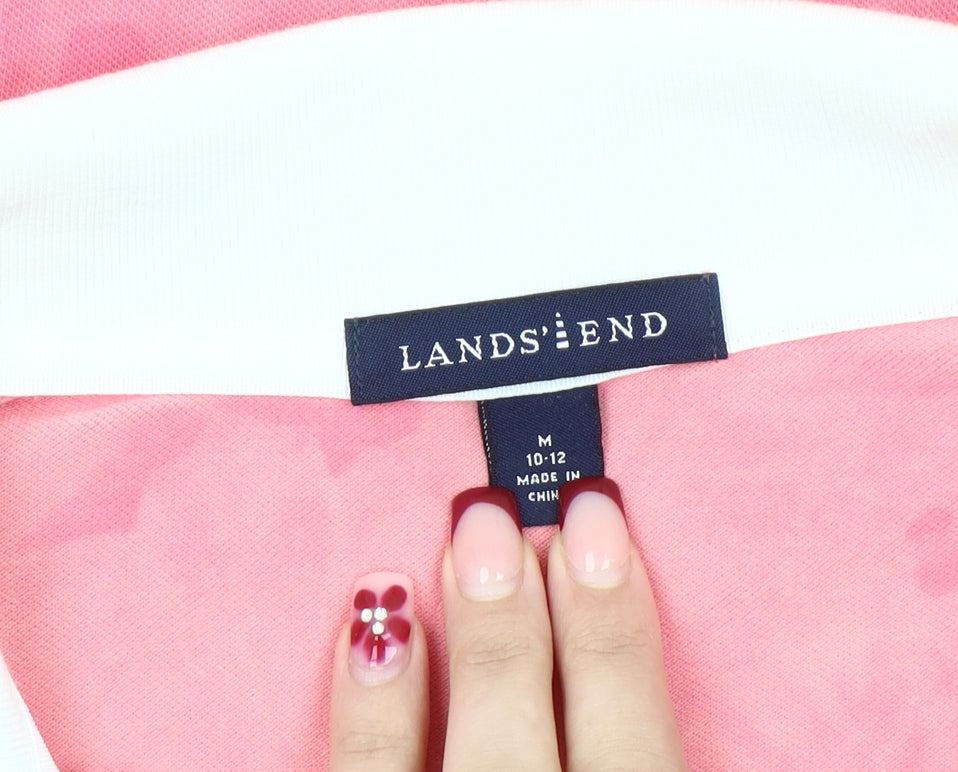 Lands' End Women's Pink Polo Shirt M Collared Short Sleeve Cotton
