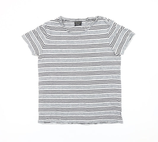 AllSaints Men’s Grey Striped Cotton T-Shirt Size S Crew Neck