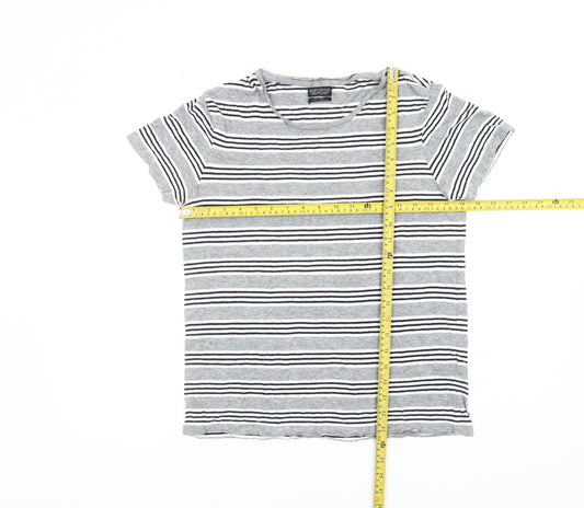 AllSaints Men’s Grey Striped Cotton T-Shirt Size S Crew Neck