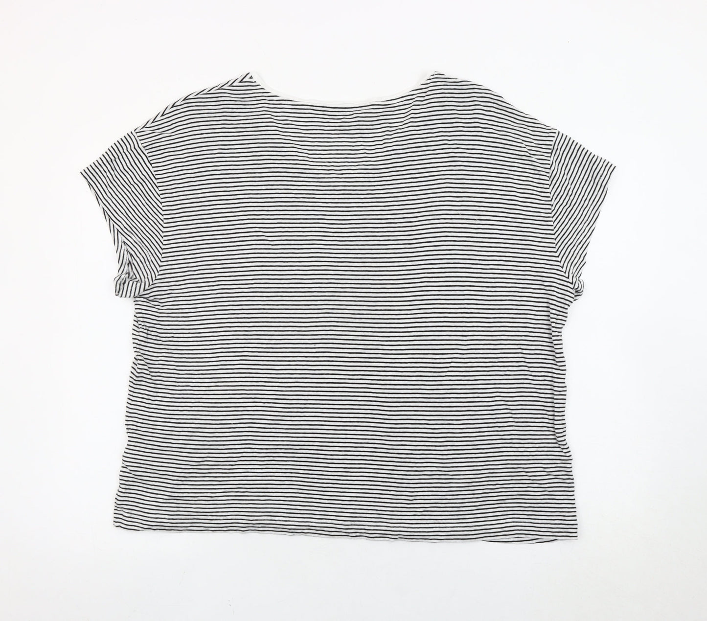 Marks and Spencer Women Black White Striped V-Neck T-Shirt Size 22