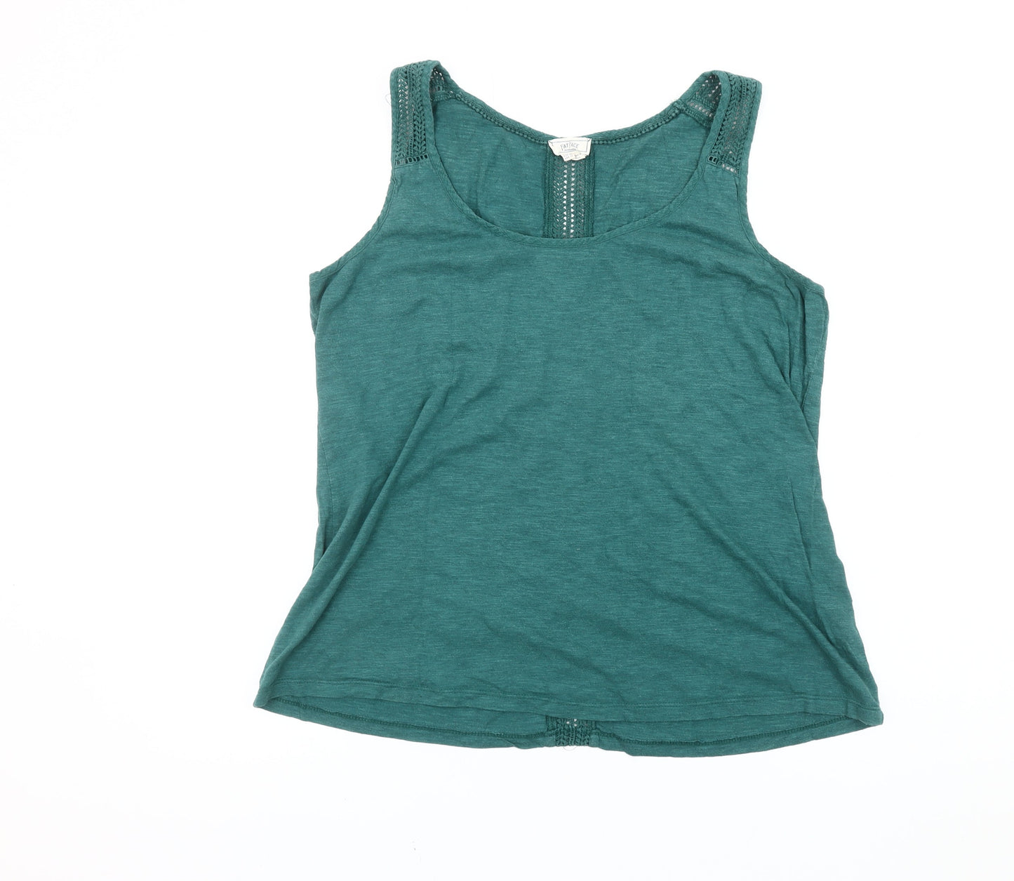Fat Face Womens Green Tank Top Size 14 Cotton Modal Lace Detail