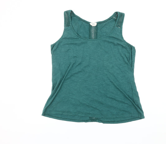 Fat Face Womens Green Tank Top Size 14 Cotton Modal Lace Detail